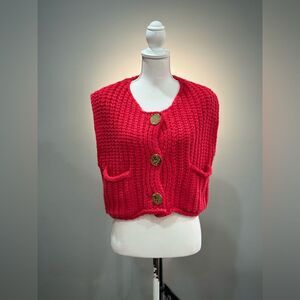Red Unbranded Gold Button Crocheted Sweater Vest Size M EUC